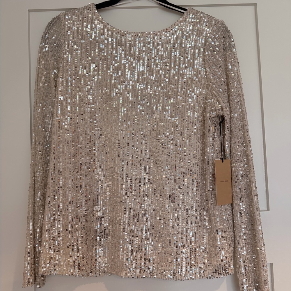 Halogen Silver Sequin Blouse - image 1